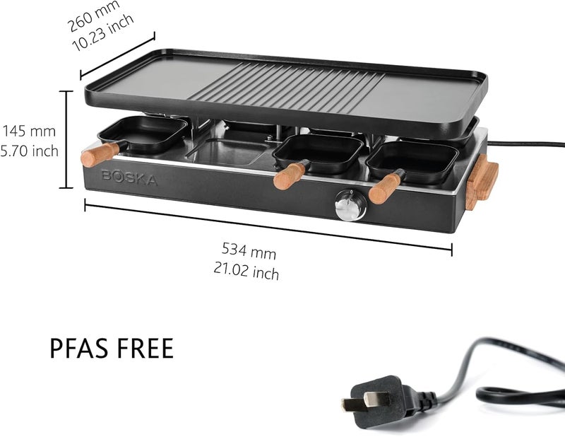 BOSKA Raclette Grill Party – Electric Raclette Machine, Raclette Table Grill – Raclette grill for 8 persons - PFAS-Free Ceramic Plate – Reversible Aluminum Griddle - Image 3